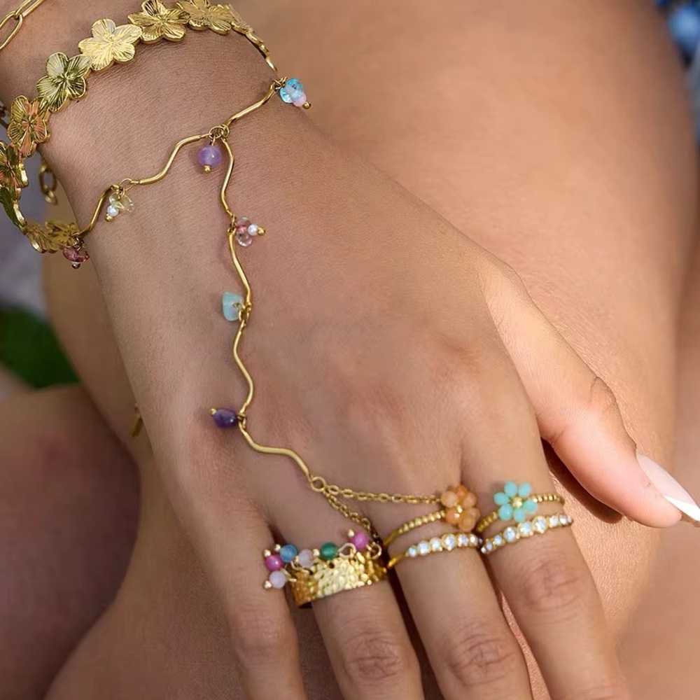 Delicate Multicolor Beaded Hand Chain Bracelet